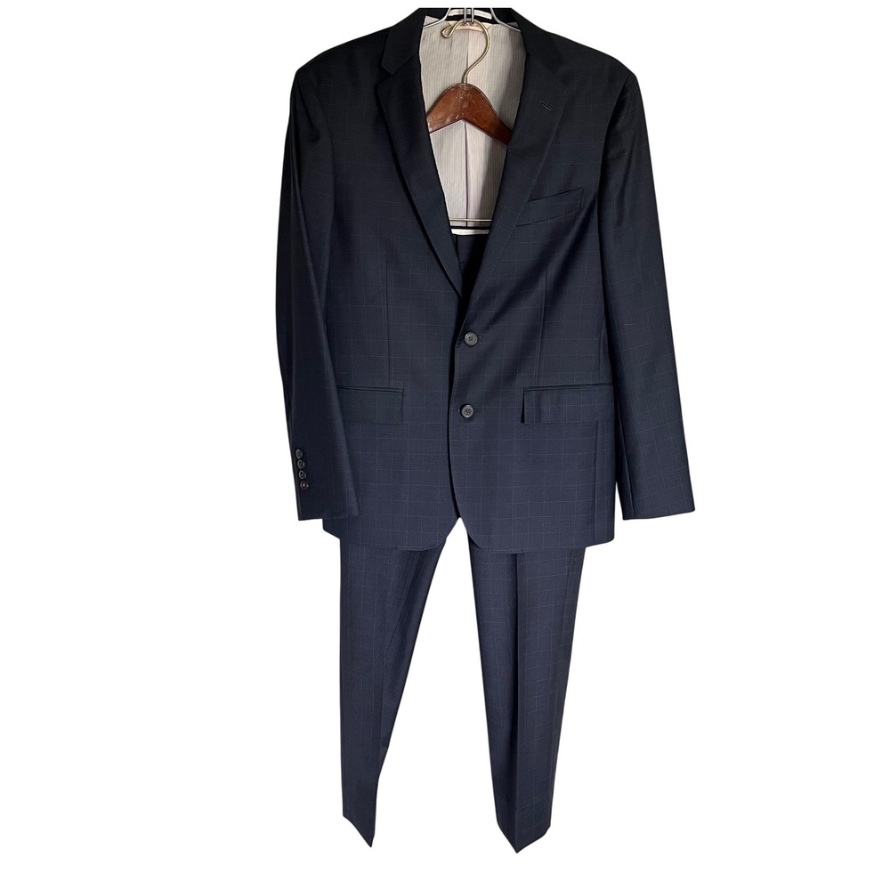 Brooks Brothers Red Fleece 2pc Suit 38S Windowpane Navy 30x27.5 Marzotto Wool
